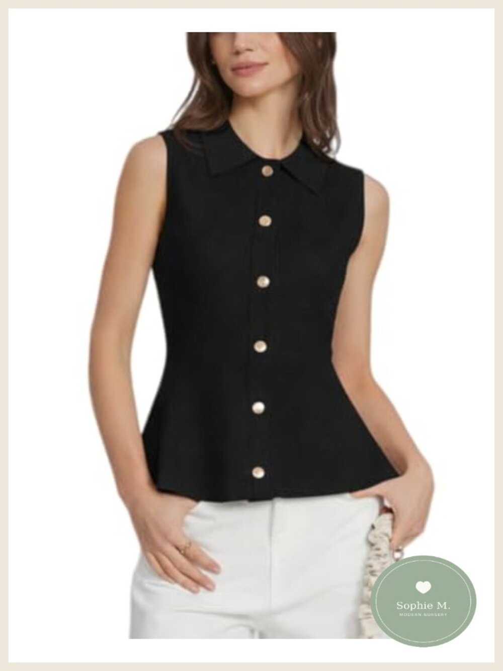 Ladyful Sleeveless Peplum Knit Sweater Vest Layering Women's Top with Buttons